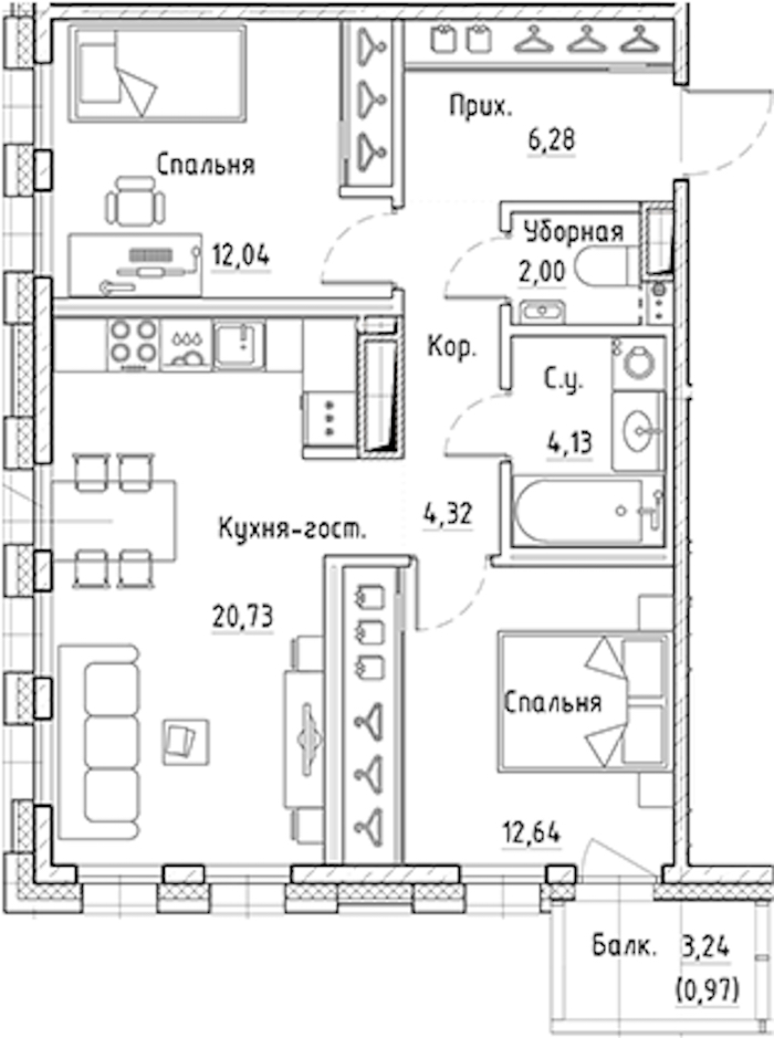 2-комнатная квартира 62.14 м², 4/10 эт., ЖК «LEGENDA Лисичанская 22»